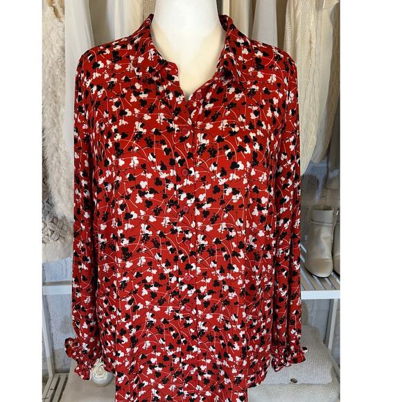 Lane Bryant Tops - Lane Bryant Women's Size 18/20 Red Floral Button Up Blouse #0341